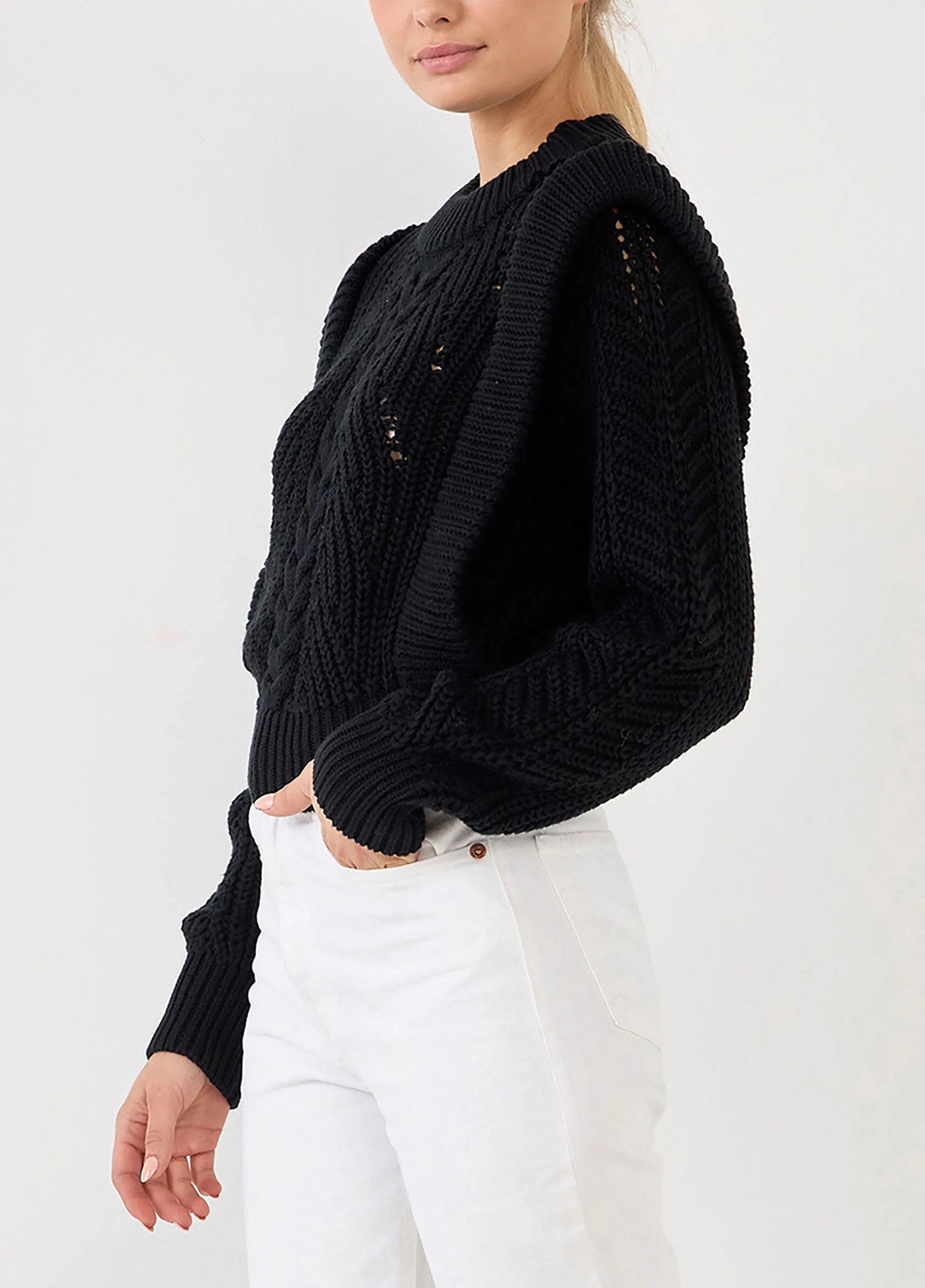 Ruffled Black Knitted Sweater