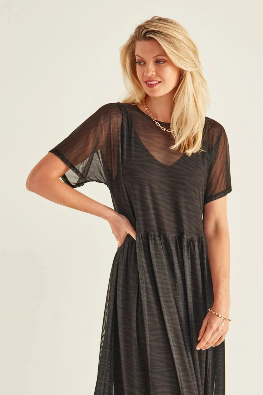 Sarah Dress Black/Green Zebra
