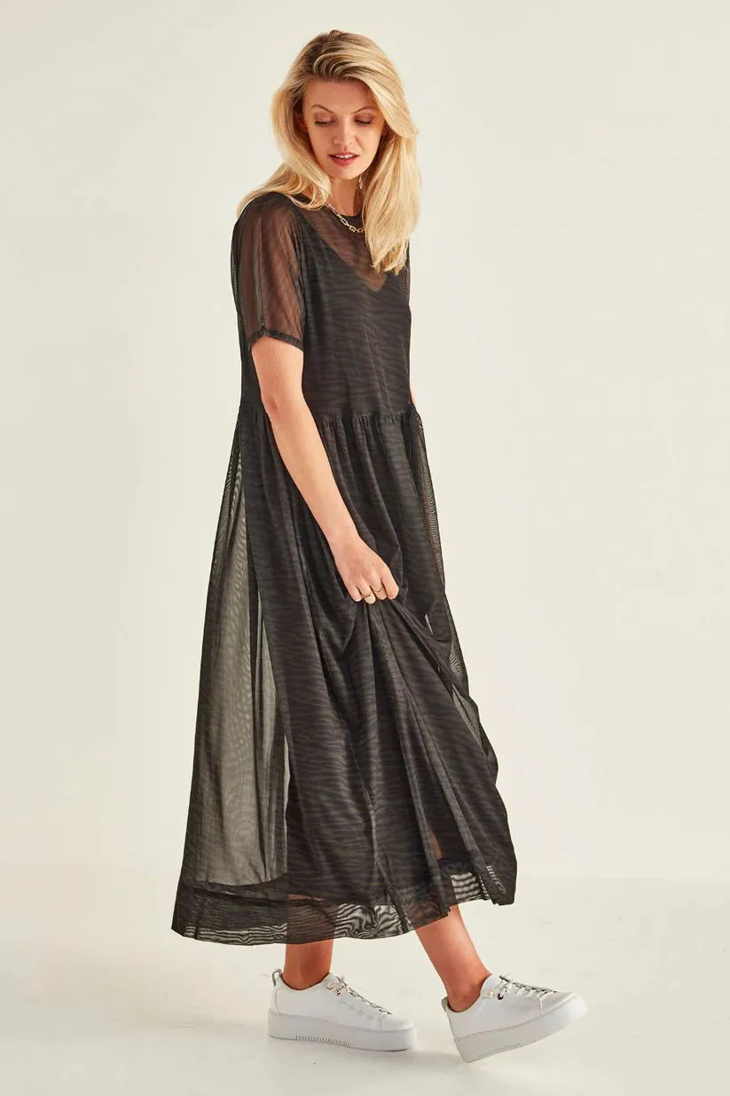 Sarah Dress Black/Green Zebra