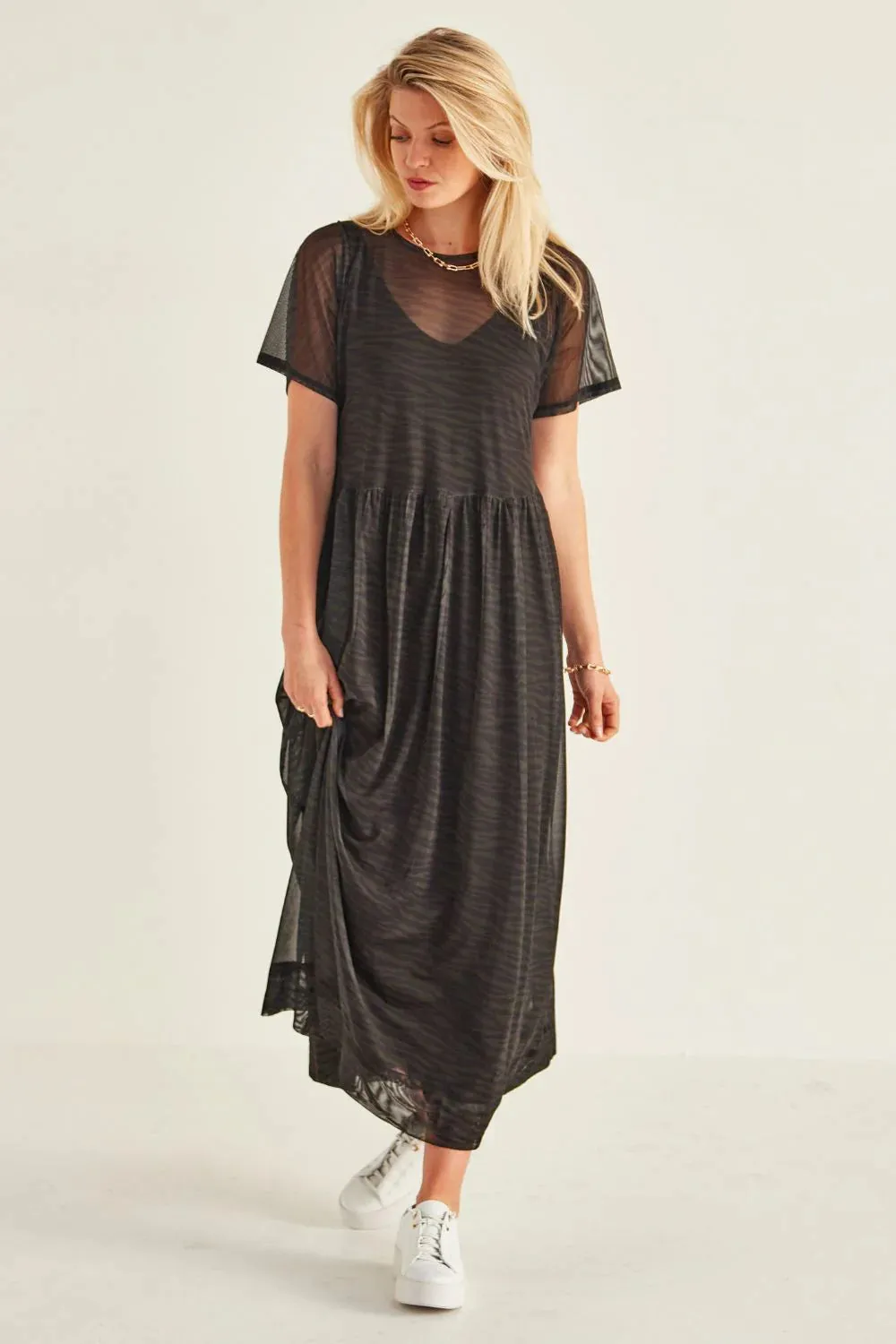 Sarah Dress Black/Green Zebra