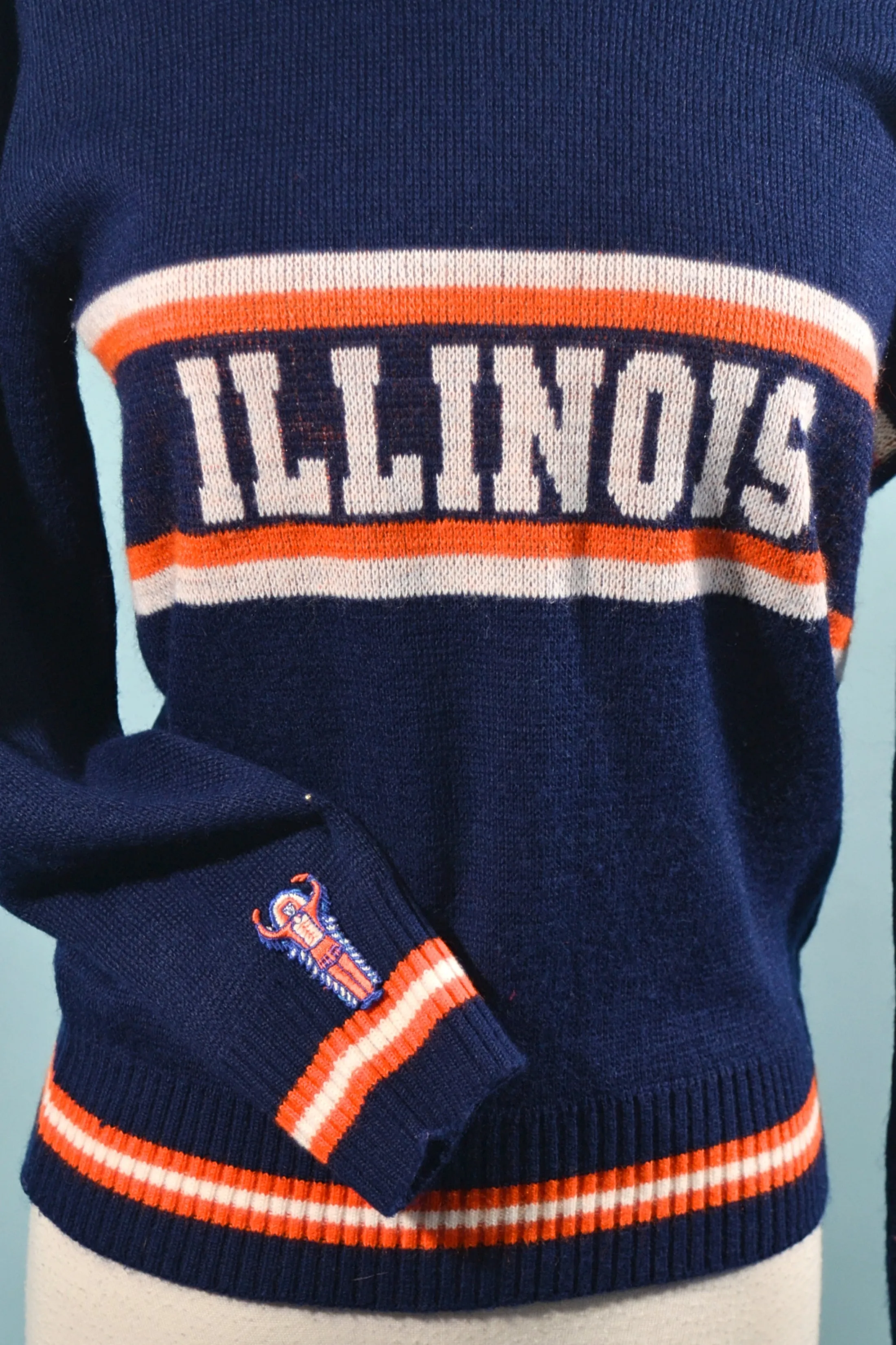 SOLD Vintage 60s/70s Illinois Sweater, Sport Fan 'Cheer' Sweater M