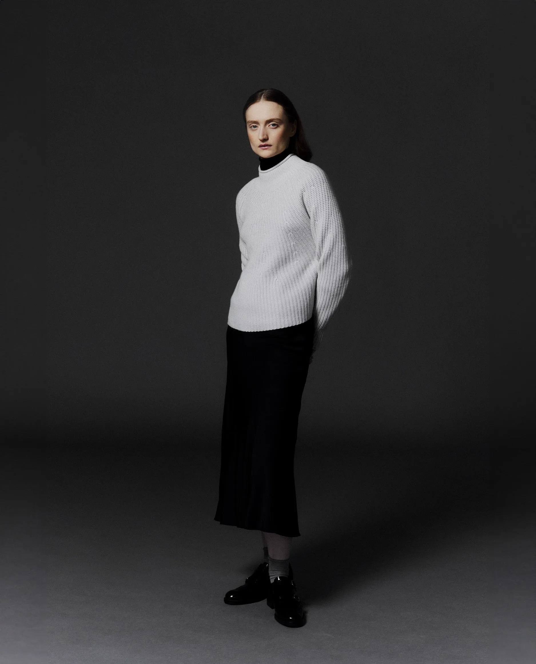 Stehkragen Pullover aus Cashmere-Mischung in Beige