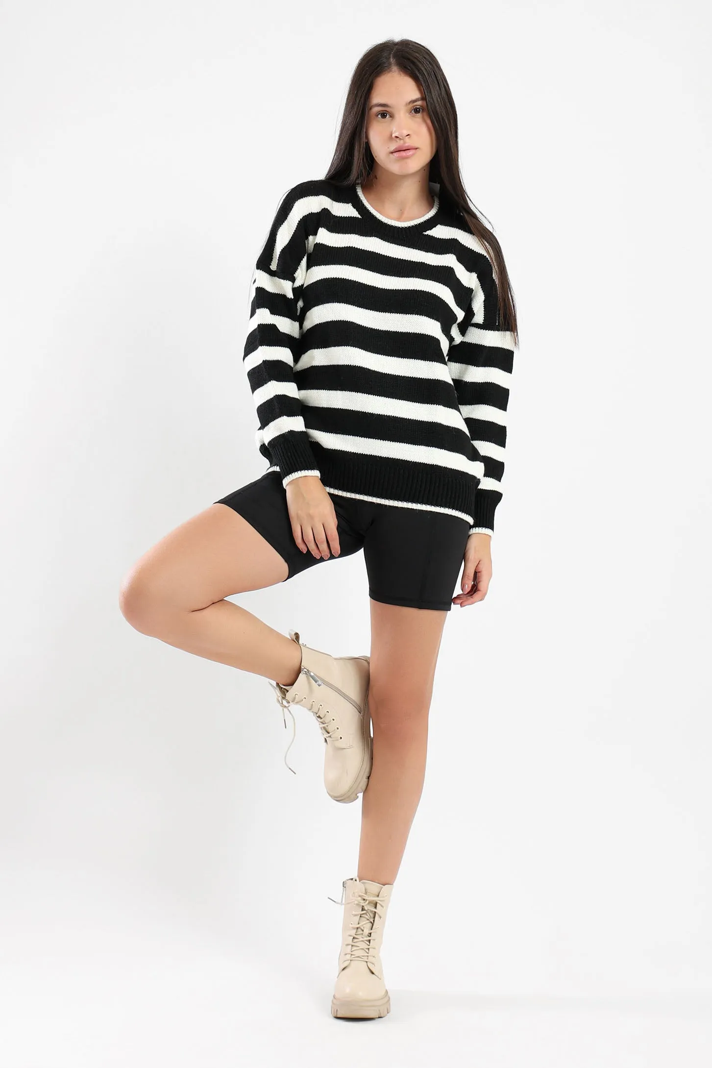 STRIPED KNIT SWEATER - BLACK