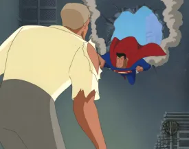Superman the Animated Series Original Production Cel on Original Background: Superman and Metallo