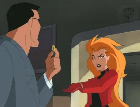Superman the Animated Series Original Production Cel on Original Background: Volcana and Clark Kent