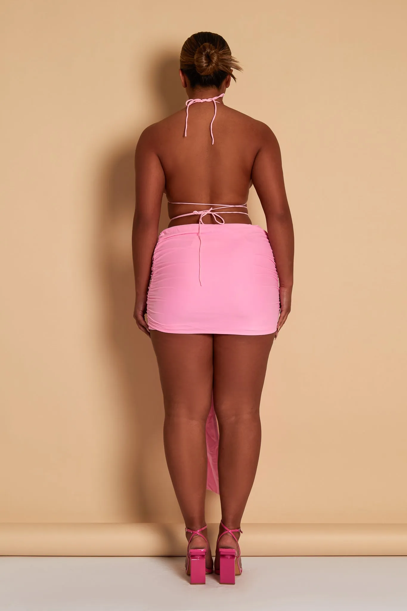 Tie Up Mini Skirt - Baby Pink