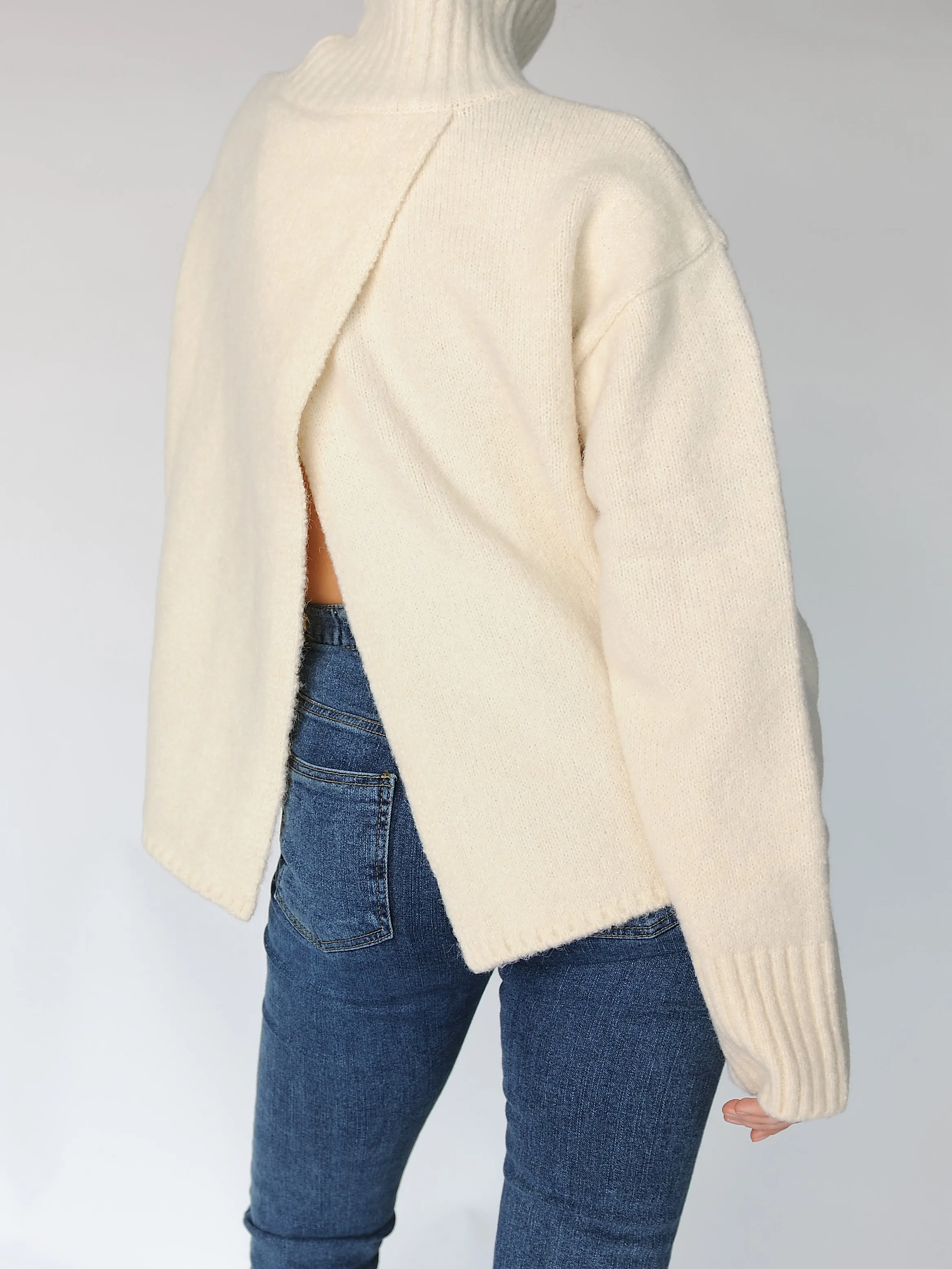 Two Way Turtleneck Slit Sweater