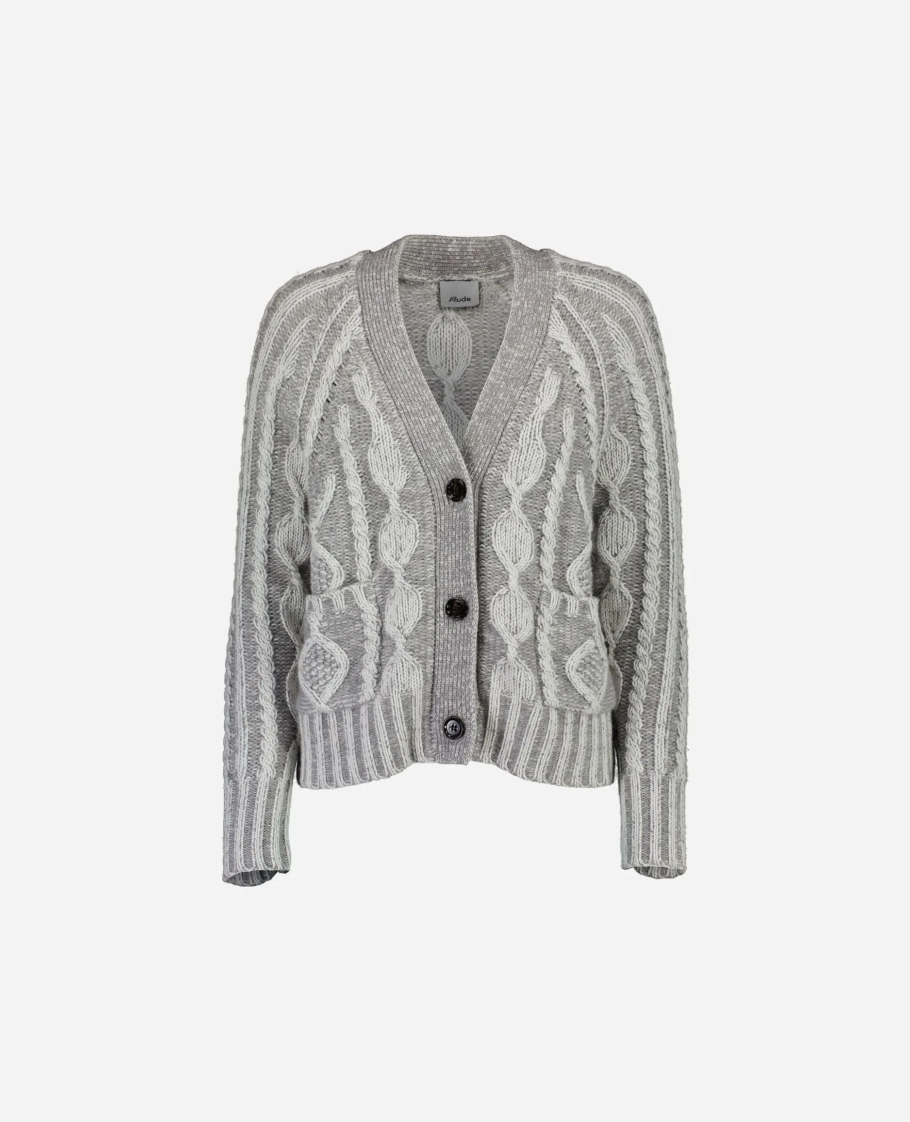 V-Strickjacke aus Cashmere-Mischung in Grau