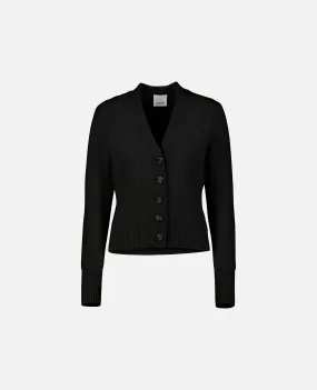 V-Strickjacke aus Cashmere-Mischung in Schwarz