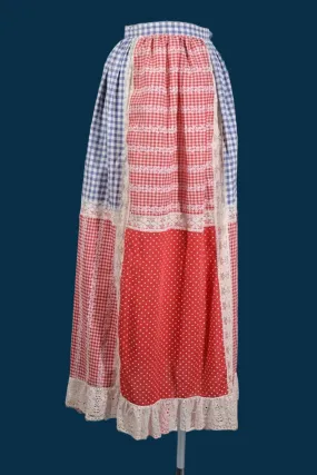Vintage 60s Gingham Patchwork Cottagecore Country Skirt XS
