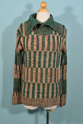 Vintage 60s Green Rust Ribbed Sweater M