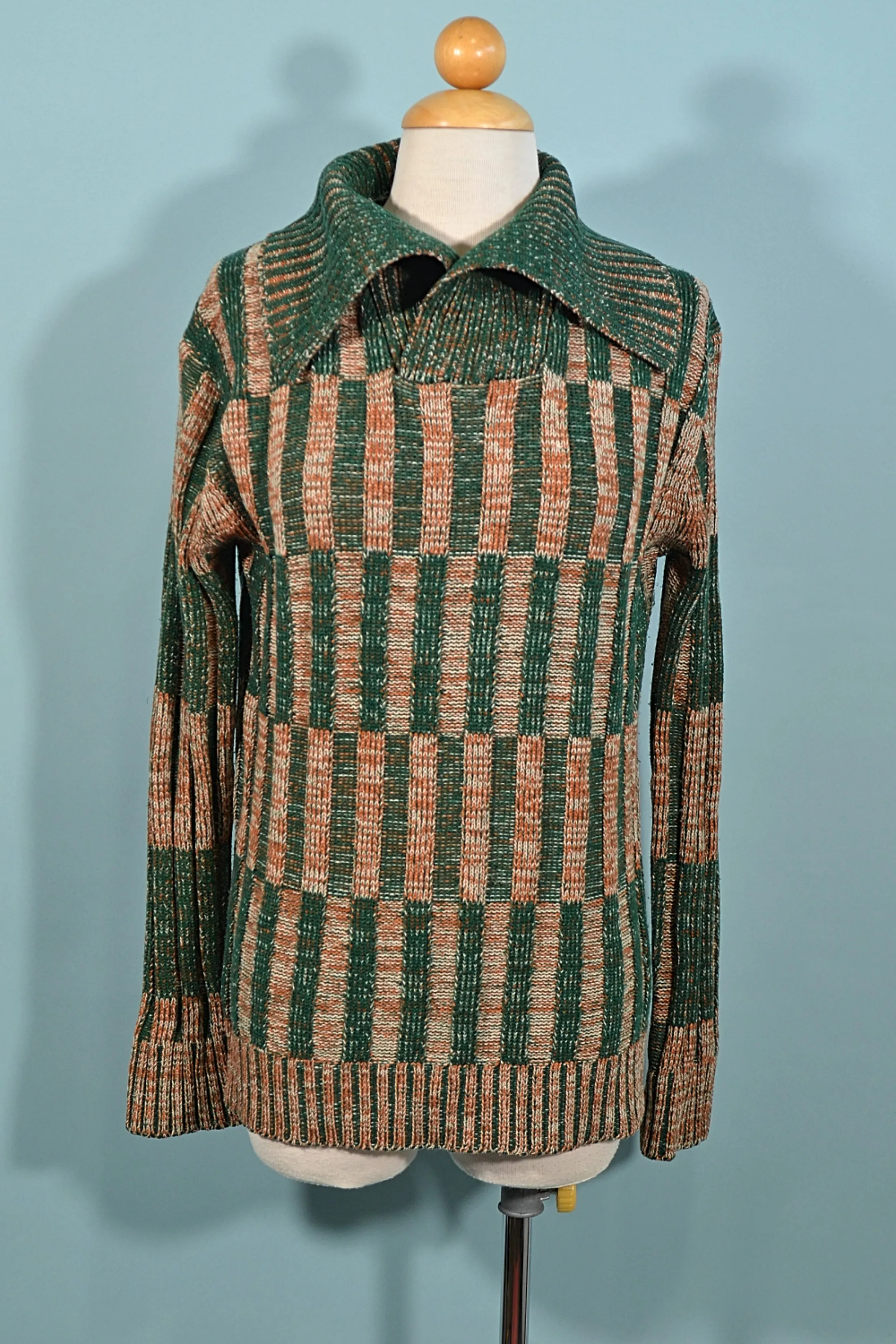 Vintage 60s Green Rust Ribbed Sweater M