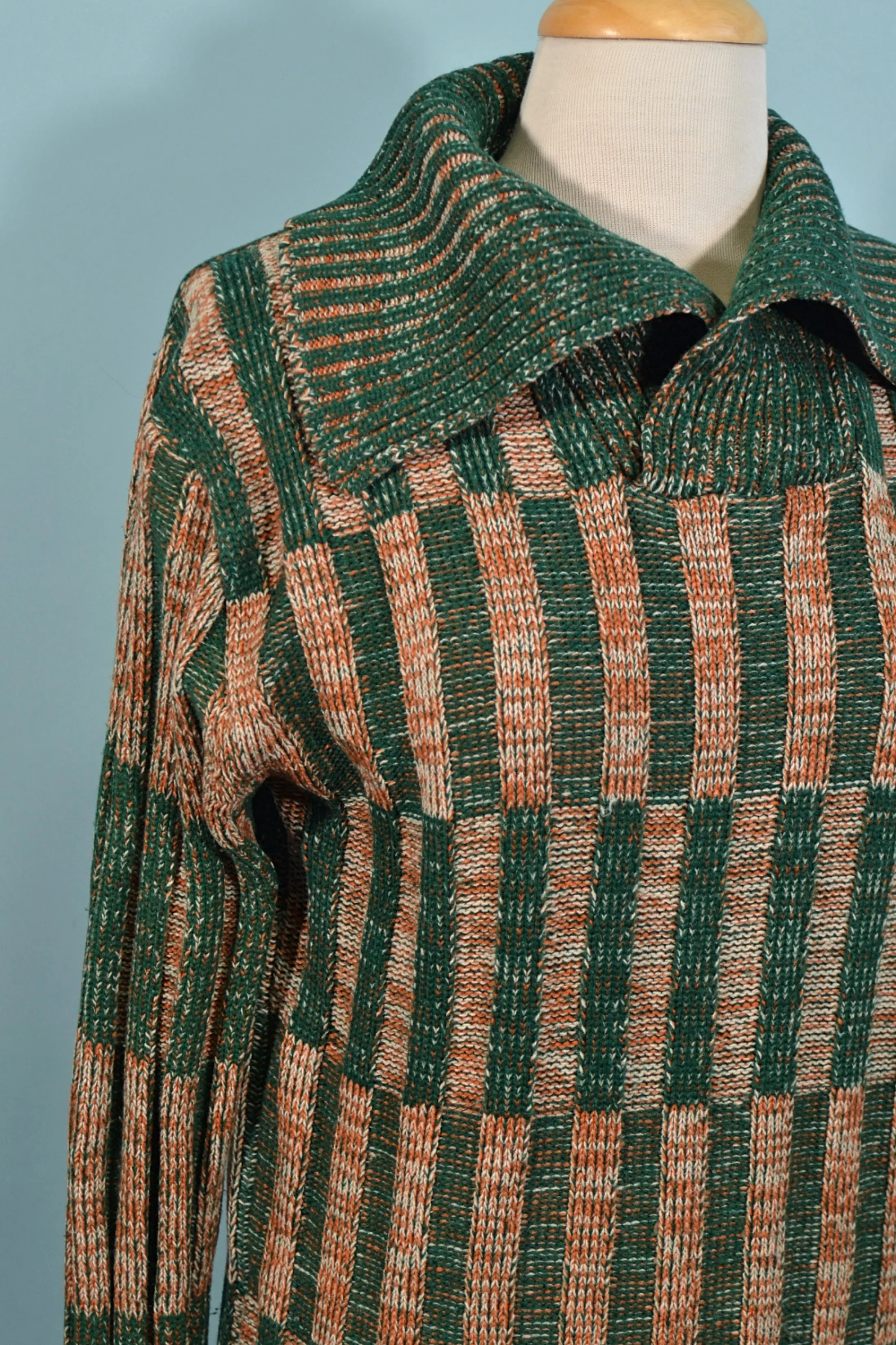 Vintage 60s Green Rust Ribbed Sweater M