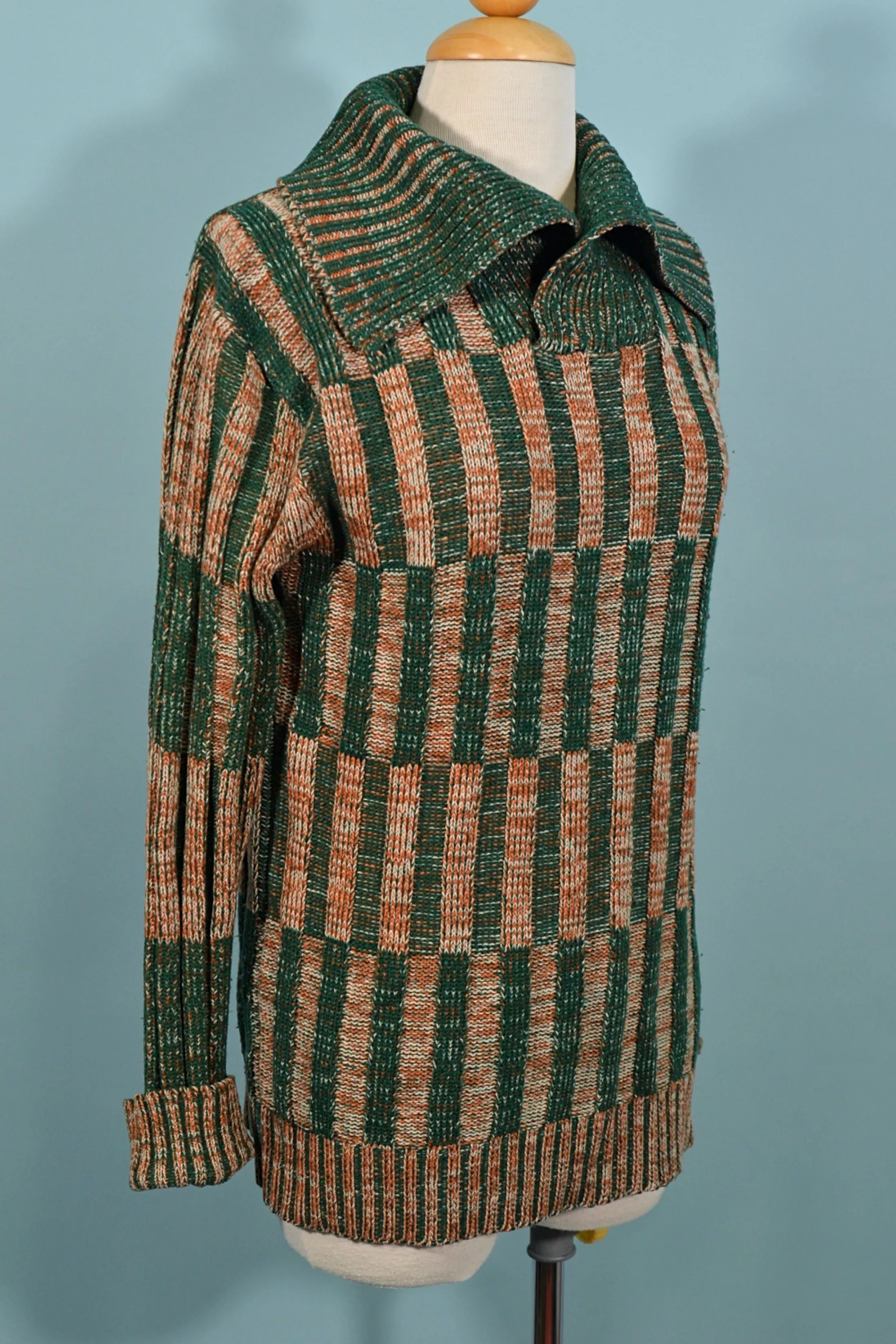 Vintage 60s Green Rust Ribbed Sweater M