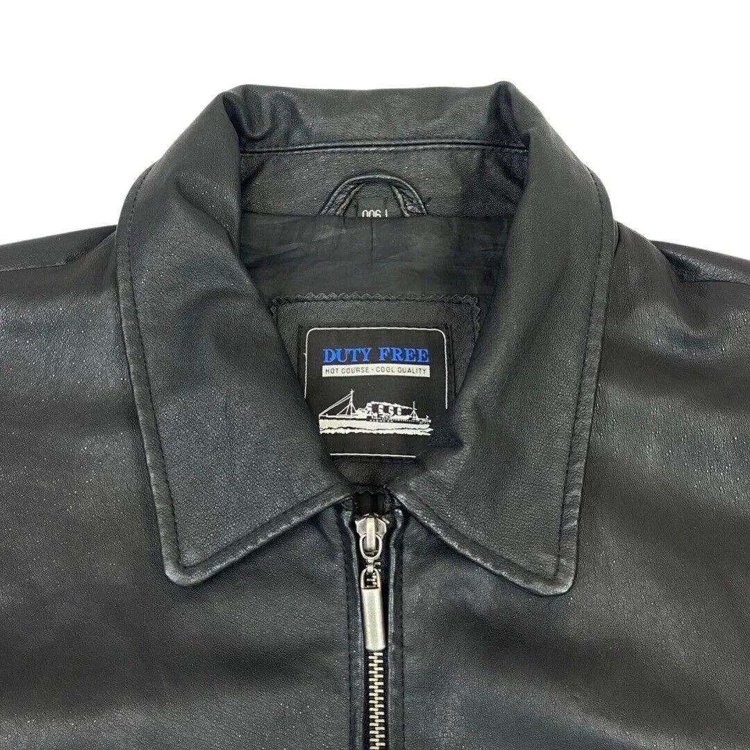 Vintage 90s Black Leather Zip Down Jacket XXL