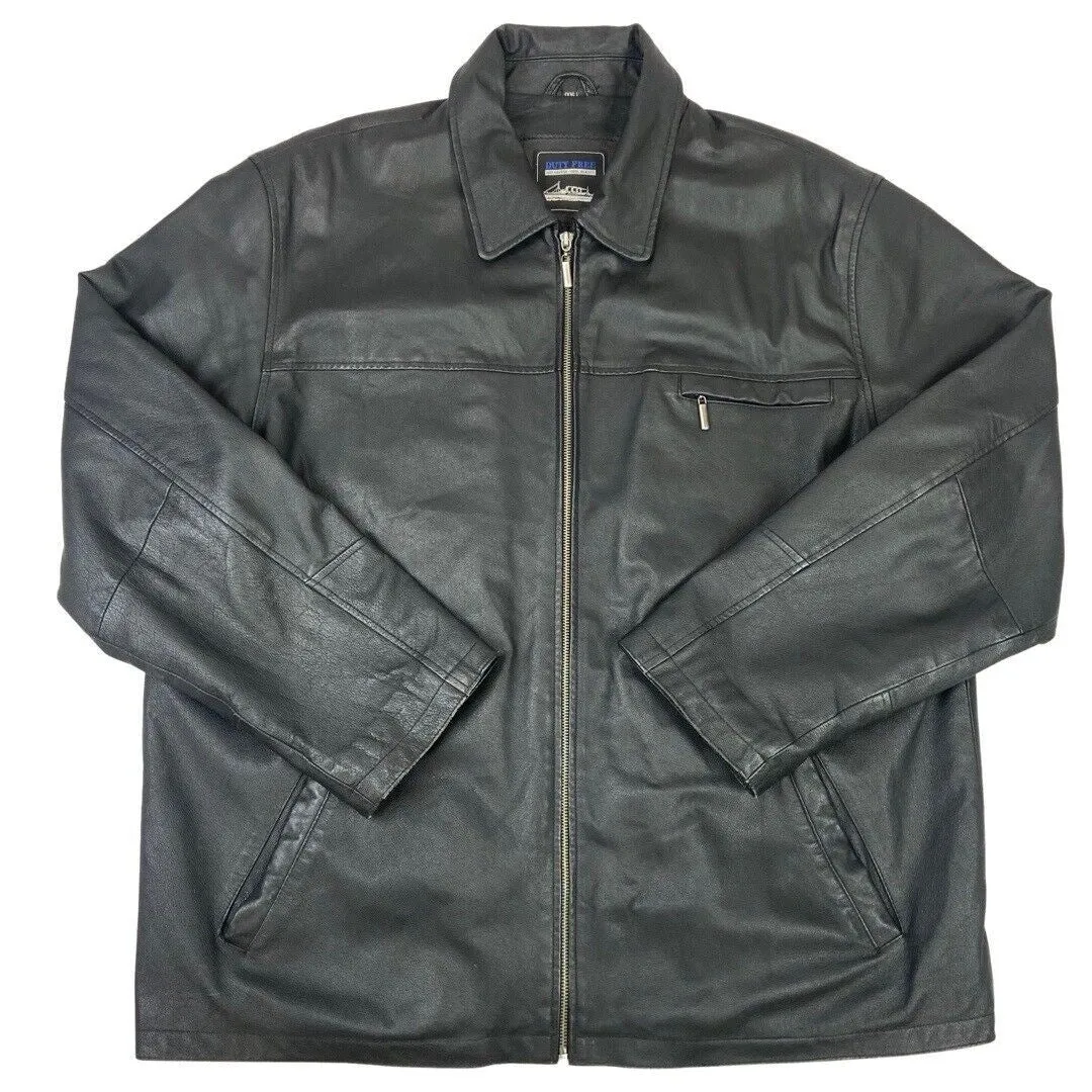Vintage 90s Black Leather Zip Down Jacket XXL