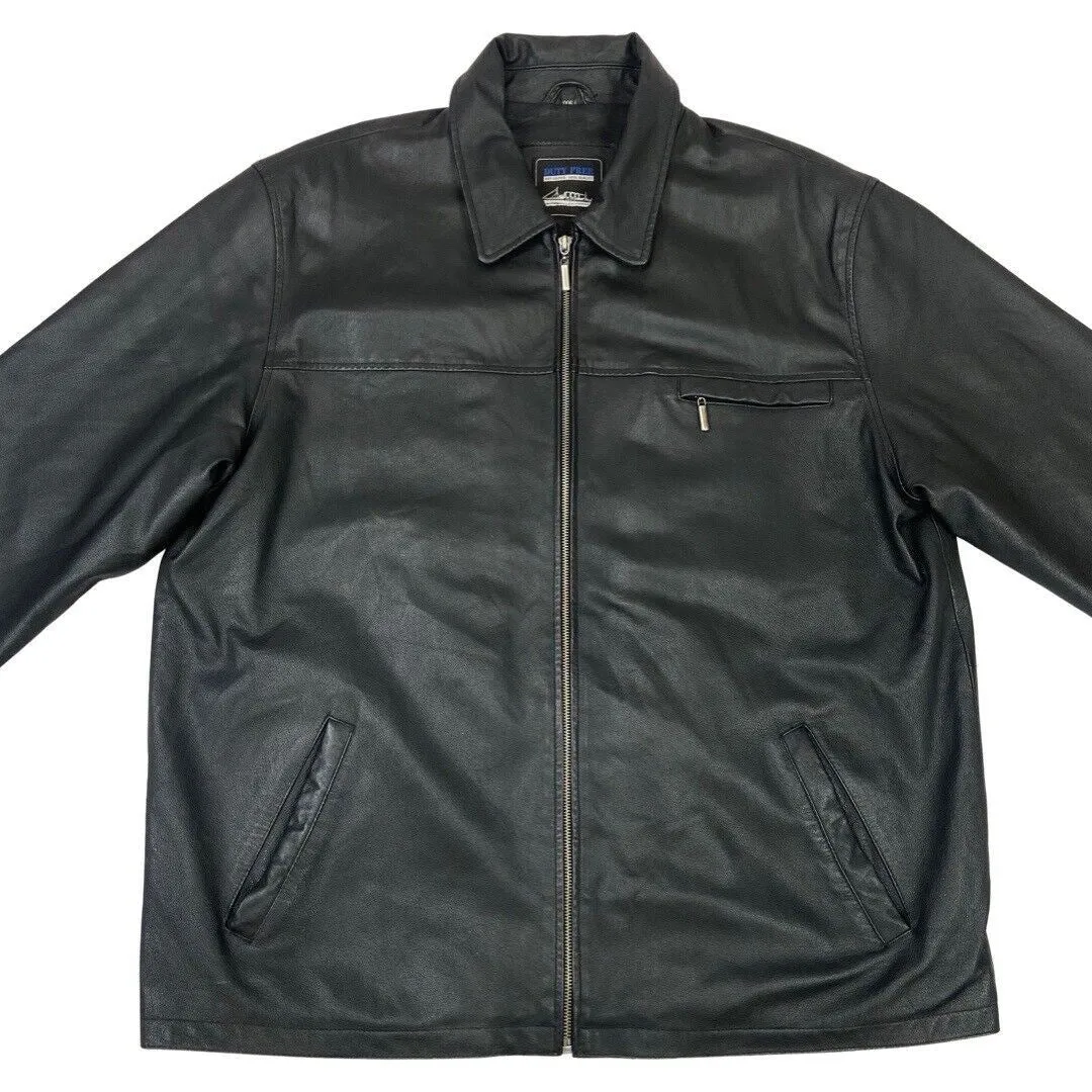 Vintage 90s Black Leather Zip Down Jacket XXL