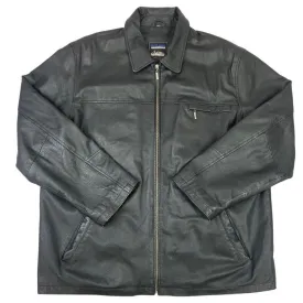 Vintage 90s Black Leather Zip Down Jacket XXL