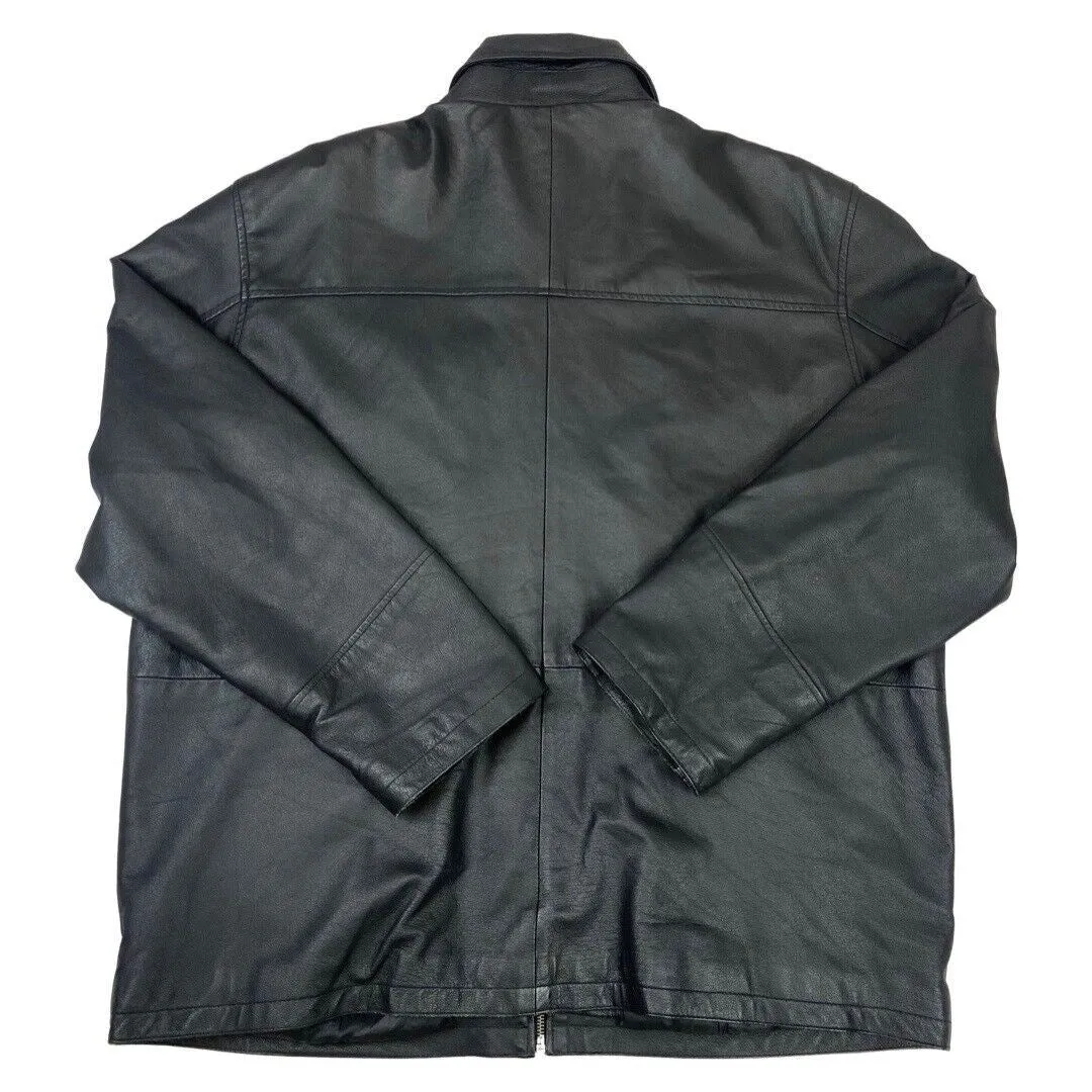 Vintage 90s Black Leather Zip Down Jacket XXL
