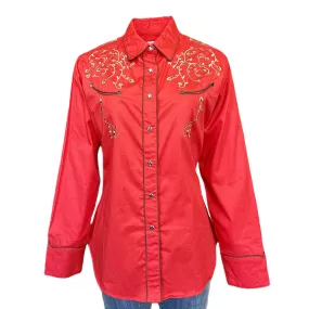 Women’s Rhinestones & Scrolls Embroidery Western Shirt in Red